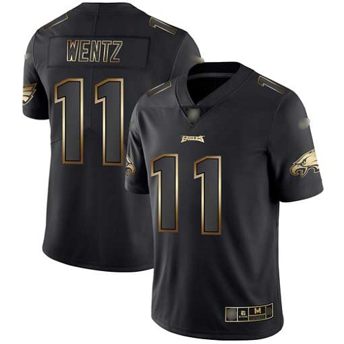 Men Philadelphia Eagles 11 Carson Wentz Black Gold Vapor Untouchable NFL Jersey Limited Player Football